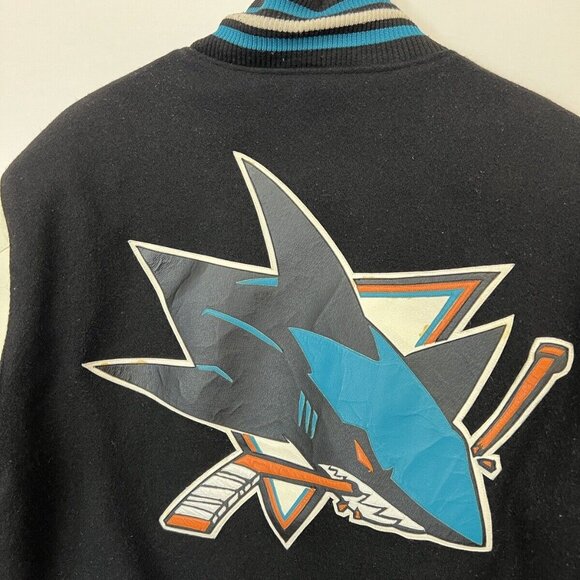 San Jose Sharks Two Tone Wool Leather Jacket Black/White Medium JH Design NHL - Picture 10 of 11